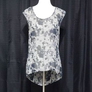 Sheer floral hi Low sleeveless blouse